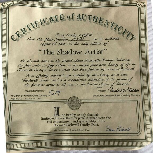 Vintage Norman Rockwell "The Shadow Artist" Fine China Collector Plate # 14818F - Picture 5 of 6
